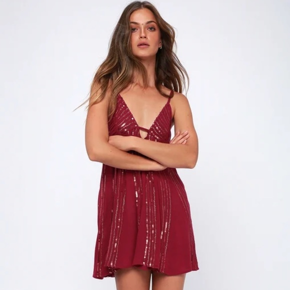 Free People Dresses & Skirts - NEW with tags Free People Burgundy Sequin Mini Dress